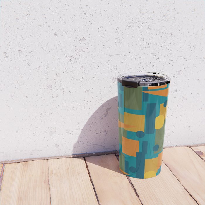 Mid-Century Modern Geometrica Pattern in Moroccan Teal Blue Olive Green Mustard Yellow Orange Travel Mug Gallery Image 4