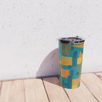 Mid-Century Modern Geometrica Pattern in Moroccan Teal Blue Olive Green Mustard Yellow Orange Travel Mug Gallery Image 4