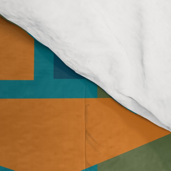 Mid-Century Modern Geometrica Pattern in Moroccan Teal Blue Olive Green Mustard Yellow Orange Comforter Gallery Image 4