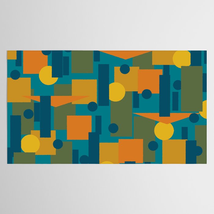 Mid-Century Modern Geometrica Pattern in Moroccan Teal Blue Olive Green Mustard Yellow Orange Tablecloth Gallery Image 2