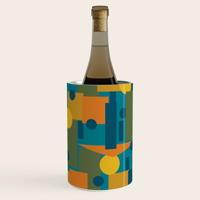 Mid-Century Modern Geometrica Pattern in Moroccan Teal Blue Olive Green Mustard Yellow Orange Wine Chiller Gallery Image 3