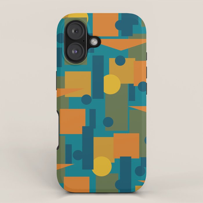 Mid-Century Modern Geometrica Pattern in Moroccan Teal Blue Olive Green Mustard Yellow Orange iPhone Case Gallery Image 1