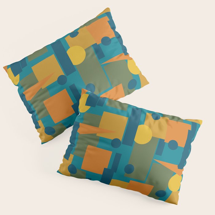 Mid-Century Modern Geometrica Pattern in Moroccan Teal Blue Olive Green Mustard Yellow Orange Pillow Sham Gallery Image 3