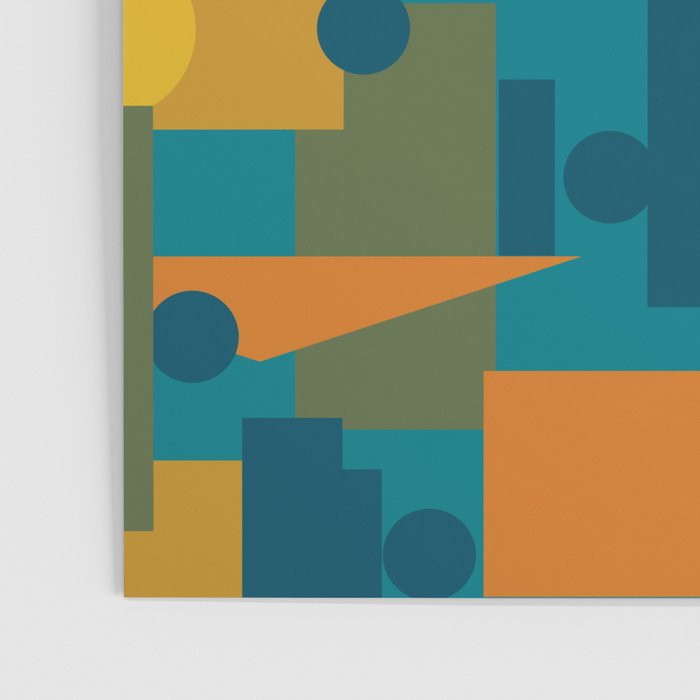 Mid-Century Modern Geometrica Pattern in Moroccan Teal Blue Olive Green Mustard Yellow Orange Poster Gallery Image 3