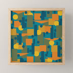 Mid-Century Modern Geometrica Pattern in Moroccan Teal Blue Olive Green Mustard Yellow Orange Mini Art Print Gallery Image 1