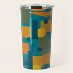 Mid-Century Modern Geometrica Pattern in Moroccan Teal Blue Olive Green Mustard Yellow Orange Travel Mug Gallery Image 1