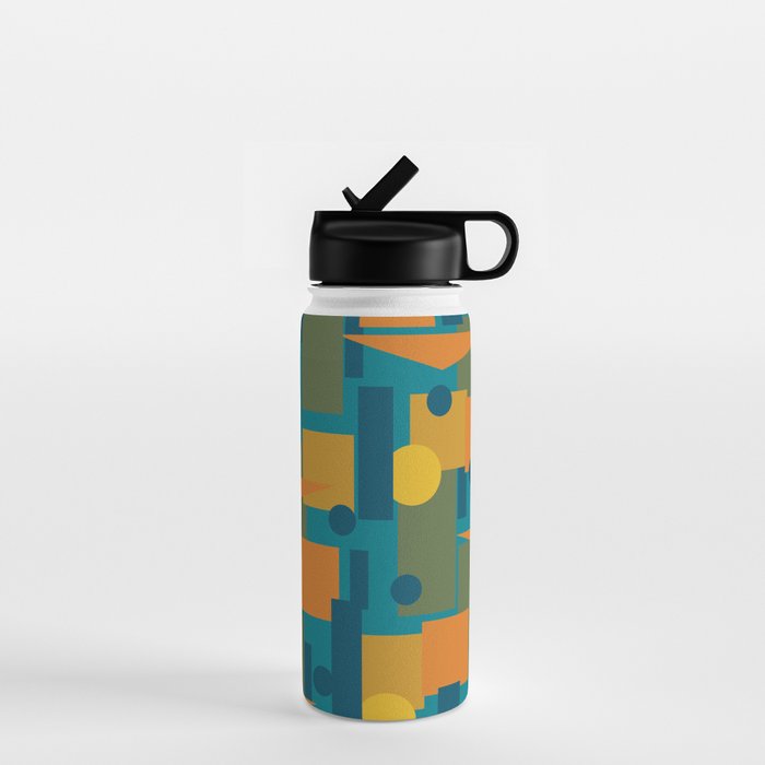 Mid-Century Modern Geometrica Pattern in Moroccan Teal Blue Olive Green Mustard Yellow Orange Water Bottle Gallery Image 1