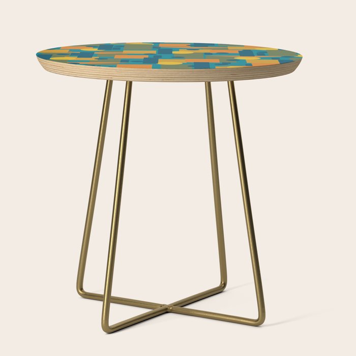 Mid-Century Modern Geometrica Pattern in Moroccan Teal Blue Olive Green Mustard Yellow Orange Side Table Gallery Image 1