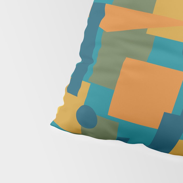 Mid-Century Modern Geometrica Pattern in Moroccan Teal Blue Olive Green Mustard Yellow Orange Pillow Sham Gallery Image 4