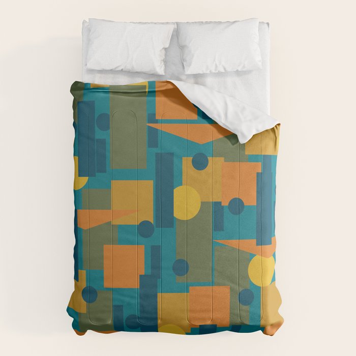 Mid-Century Modern Geometrica Pattern in Moroccan Teal Blue Olive Green Mustard Yellow Orange Comforter Gallery Image 6