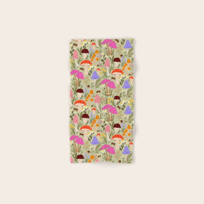 Colourful mushrooms, flowers and berries illustration  Bath Towel Gallery Image 1