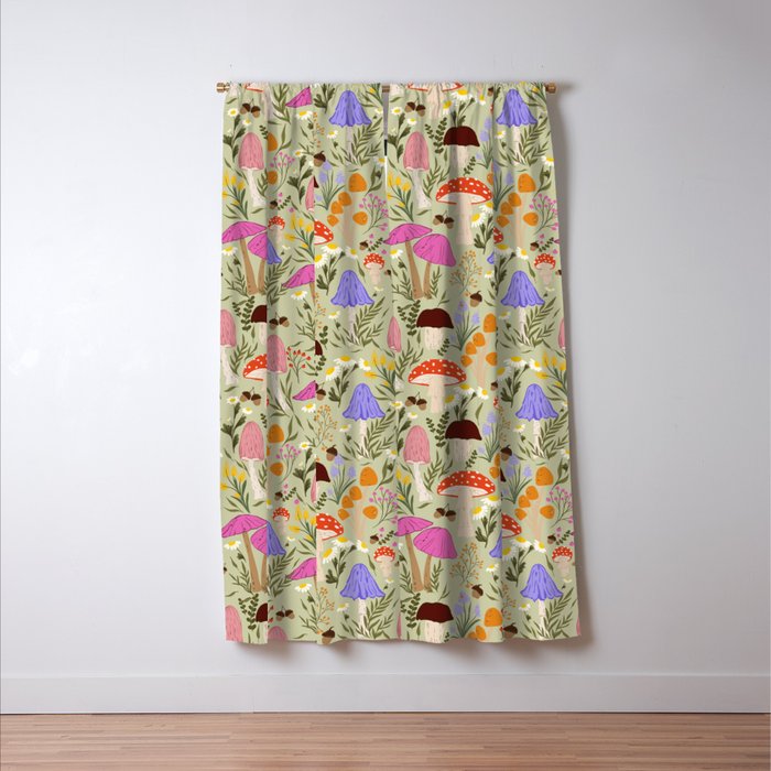 Colourful mushrooms, flowers and berries illustration  Window Curtain Gallery Image 3