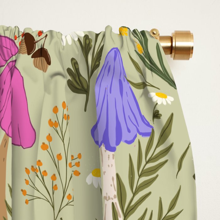 Colourful mushrooms, flowers and berries illustration  Window Curtain Gallery Image 2