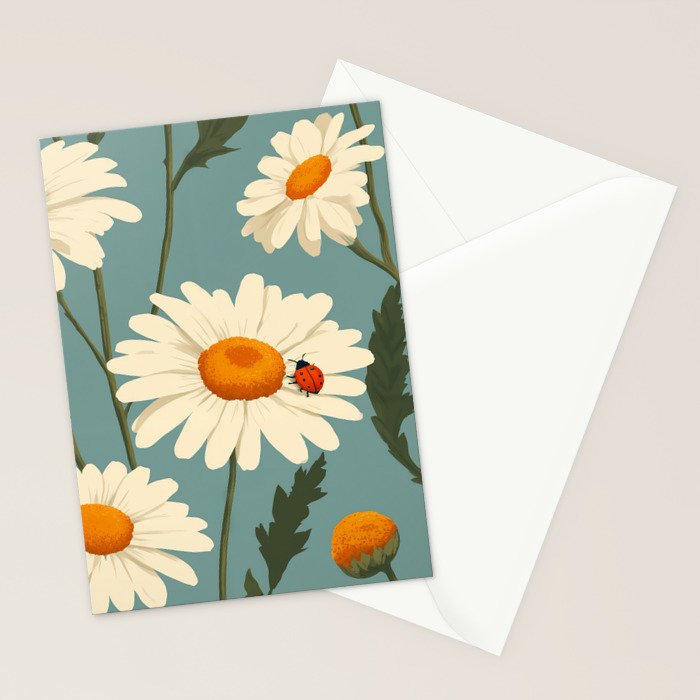 Charming Daisies with Ladybug Stationery Card Gallery Image 2