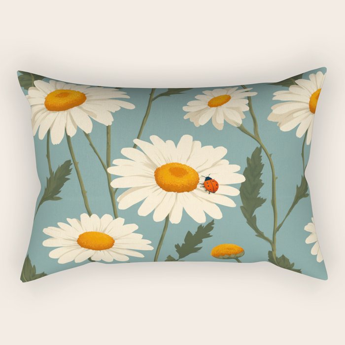 Charming Daisies with Ladybug Rectangular Pillow Gallery Image 1