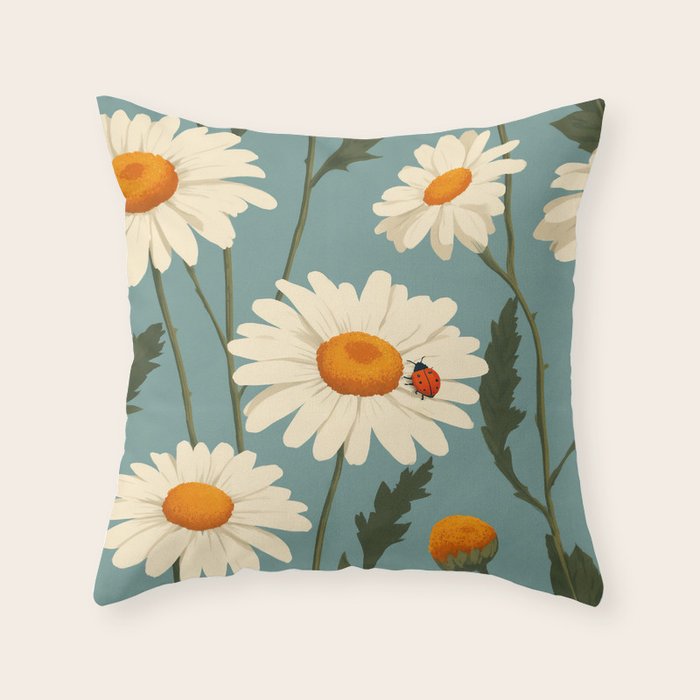 Charming Daisies with Ladybug Throw Pillow Gallery Image 6