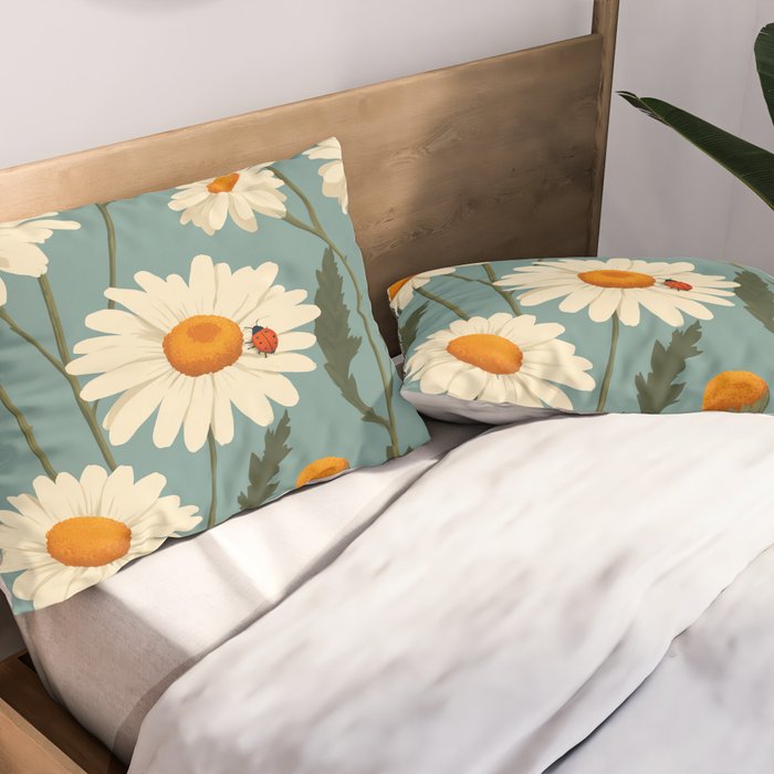 Charming Daisies with Ladybug Pillow Sham Gallery Image 2