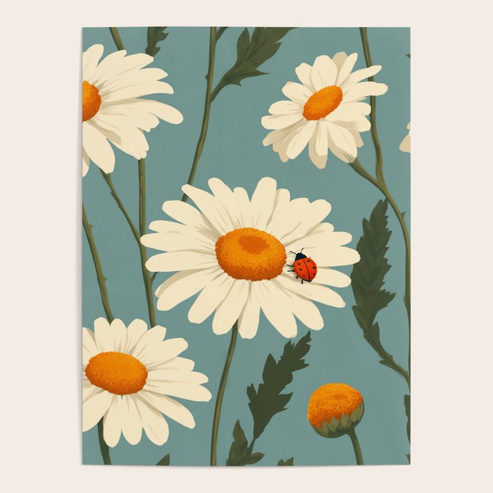 Charming Daisies with Ladybug Poster Gallery Image 4