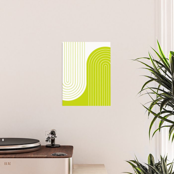 Two Tone Line Curvature LXXVII Lime Green Modern Arch Abstract Poster Gallery Image 2