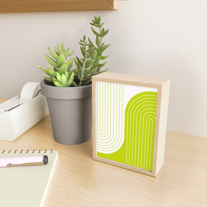 Two Tone Line Curvature LXXVII Lime Green Modern Arch Abstract Mini Art Print Gallery Image 2