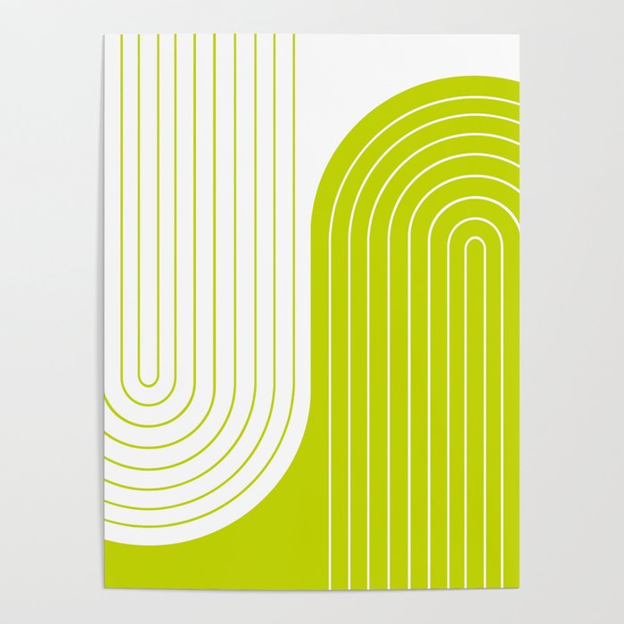 Two Tone Line Curvature LXXVII Lime Green Modern Arch Abstract Poster Gallery Image 1