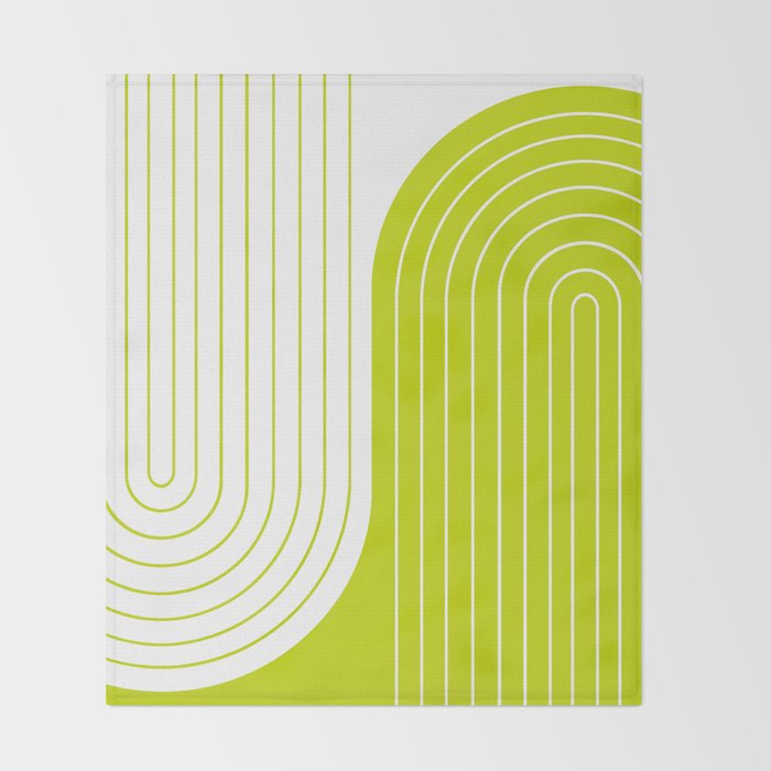 Two Tone Line Curvature LXXVII Lime Green Modern Arch Abstract Throw Blanket Gallery Image 2