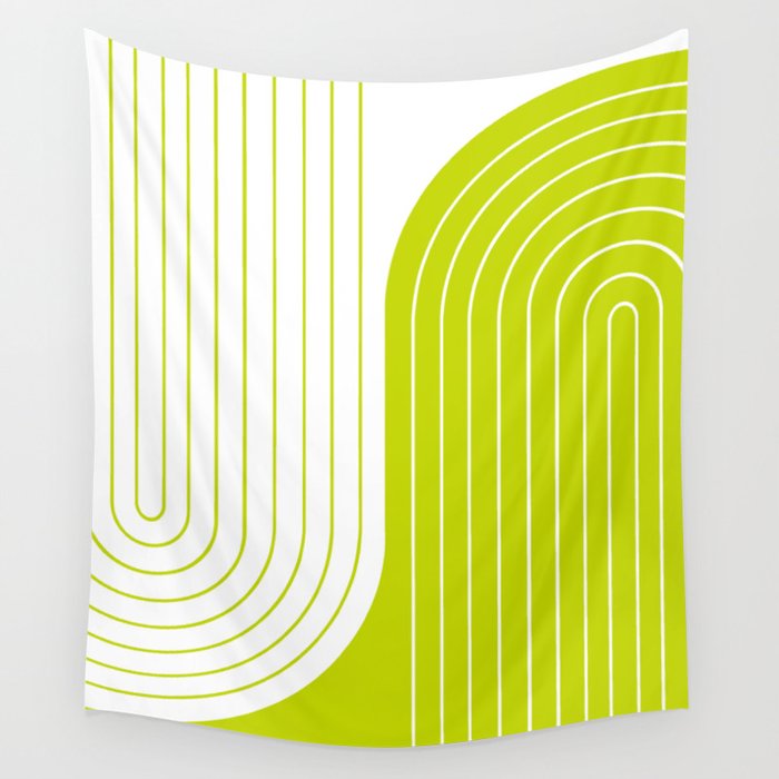 Two Tone Line Curvature LXXVII Lime Green Modern Arch Abstract Wall Tapestry Gallery Image 4