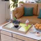 Two Tone Line Curvature LXXVII Lime Green Modern Arch Abstract Serving Tray Gallery Image 2