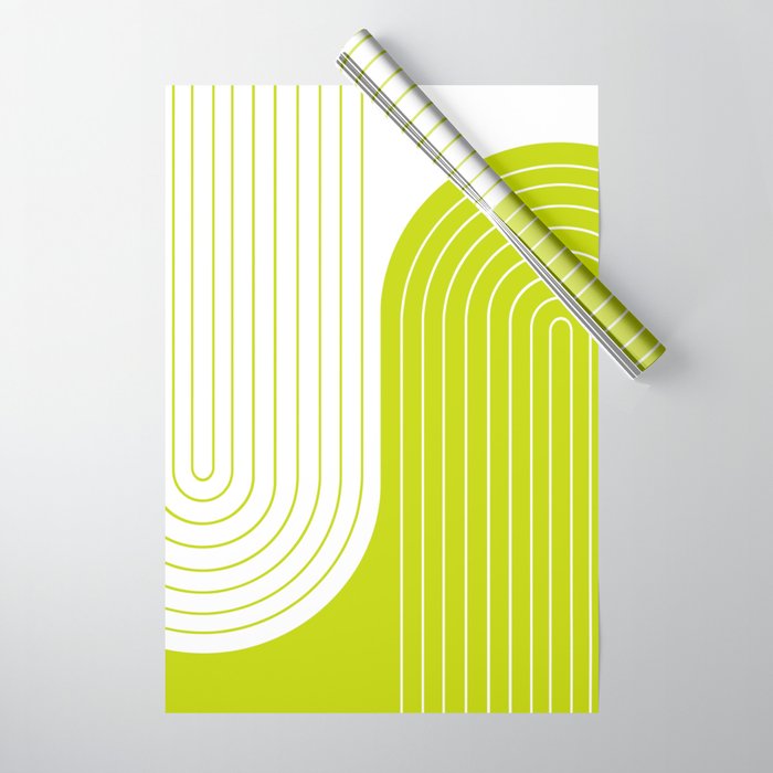 Two Tone Line Curvature LXXVII Lime Green Modern Arch Abstract Wrapping Paper Gallery Image 1