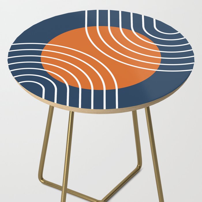 Mid Century Modern Geometric 133 in Navy Blue and vintage orange (Sun and Rainbow Abstract) Side Table Gallery Image 2