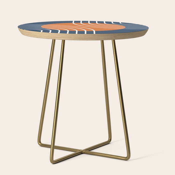 Mid Century Modern Geometric 133 in Navy Blue and vintage orange (Sun and Rainbow Abstract) Side Table Gallery Image 1
