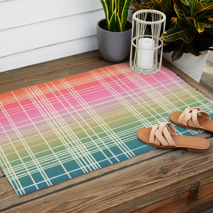 Rainbow Core Plaid Outdoor Rug Gallery Image 2