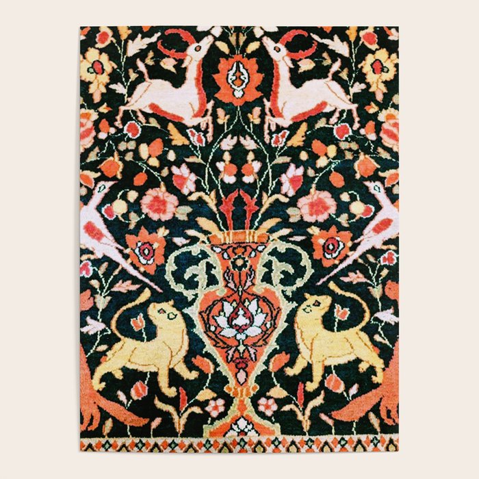 Vase Birds Animals Persian Rug Print Poster