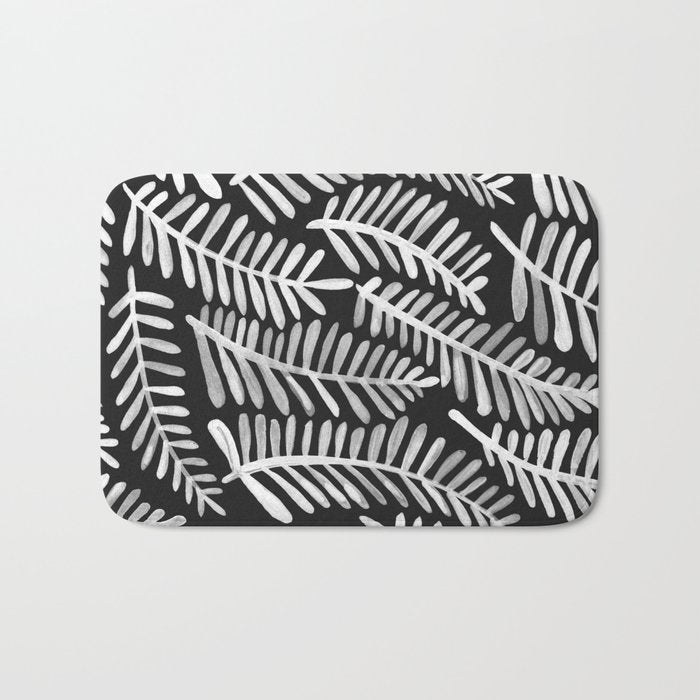 Modern Fronds - White on Black Palette Bath Mat Gallery Image 1