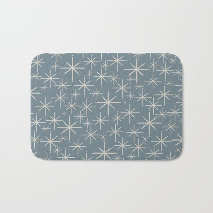 Twinkling Mid Century Modern Starburst Pattern Neutral Blue Gray Bath Mat Gallery Image 1