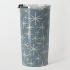 Twinkling Mid Century Modern Starburst Pattern Neutral Blue Gray Travel Mug Gallery Image 3