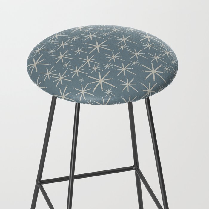Twinkling Mid Century Modern Starburst Pattern Neutral Blue Gray Stool Gallery Image 2