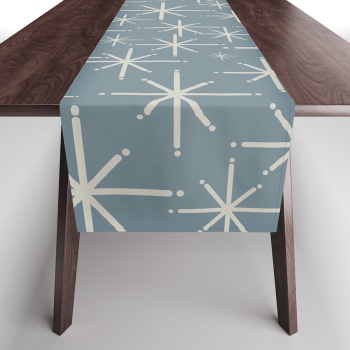 Twinkling Mid Century Modern Starburst Pattern Neutral Blue Gray Table Runner Gallery Image 1