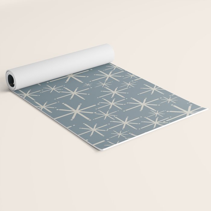 Twinkling Mid Century Modern Starburst Pattern Neutral Blue Gray Yoga Mat Gallery Image 2