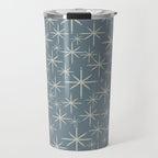 Twinkling Mid Century Modern Starburst Pattern Neutral Blue Gray Travel Mug Gallery Image 1