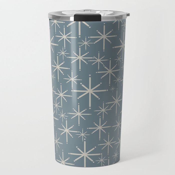 Twinkling Mid Century Modern Starburst Pattern Neutral Blue Gray Travel Mug Gallery Image 1