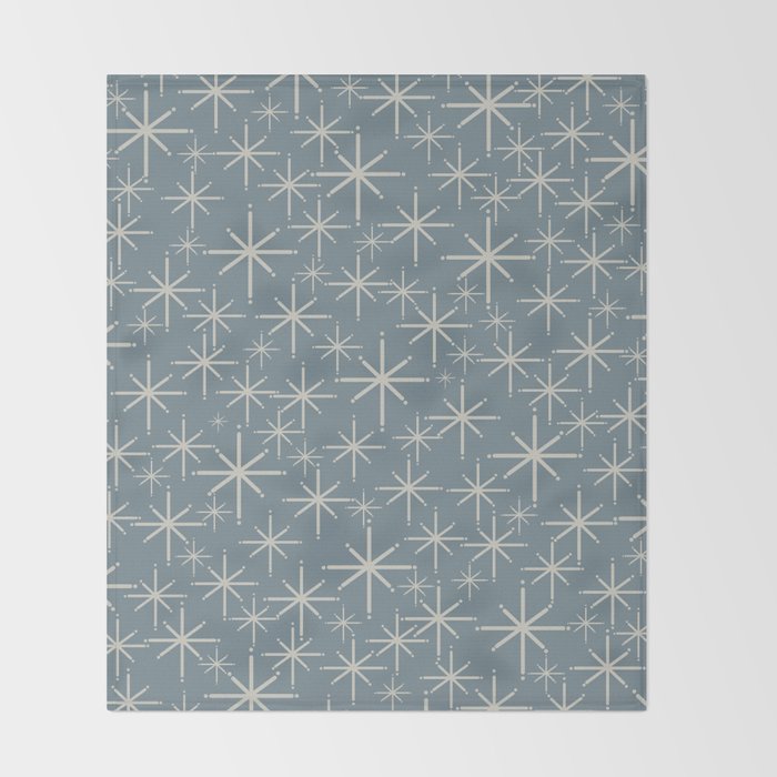Twinkling Mid Century Modern Starburst Pattern Neutral Blue Gray Throw Blanket Gallery Image 2