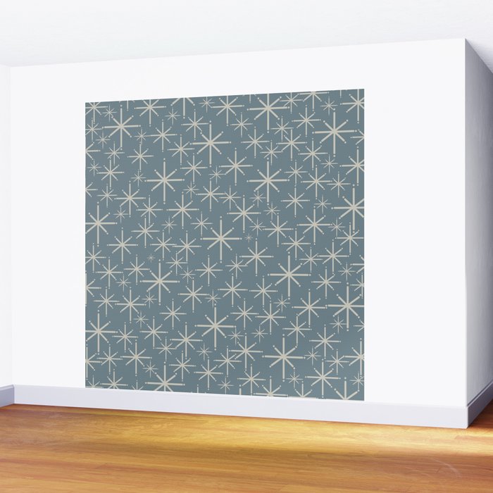 Twinkling Mid Century Modern Starburst Pattern Neutral Blue Gray Wall Mural Gallery Image 2