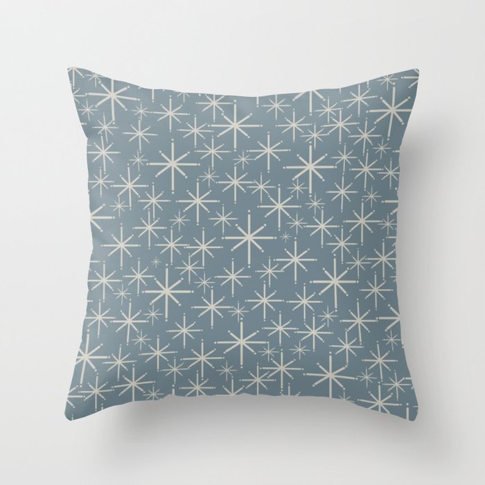 Twinkling Mid Century Modern Starburst Pattern Neutral Blue Gray Throw Pillow Gallery Image 1