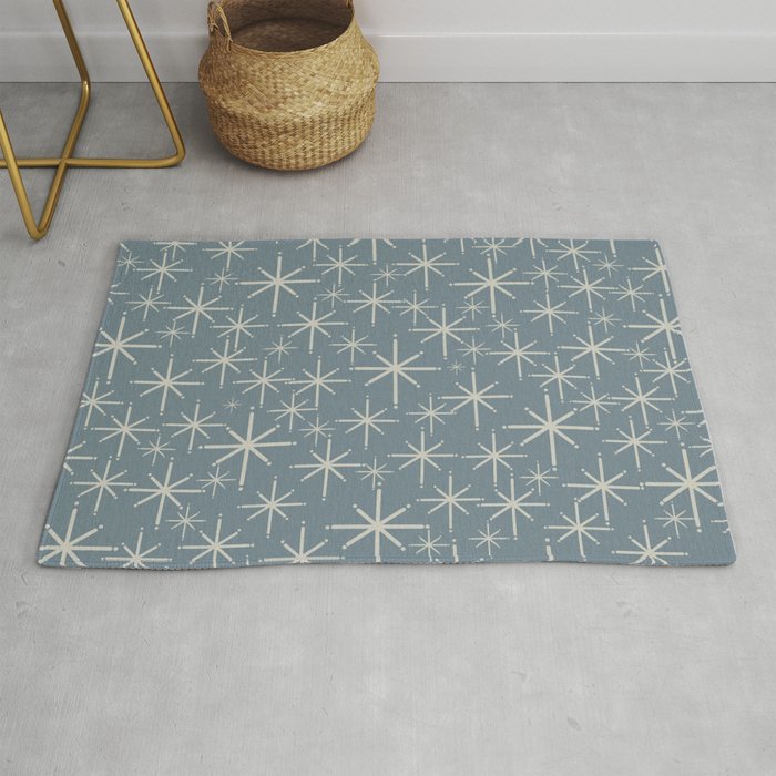 Twinkling Mid Century Modern Starburst Pattern Neutral Blue Gray Rug Gallery Image 1