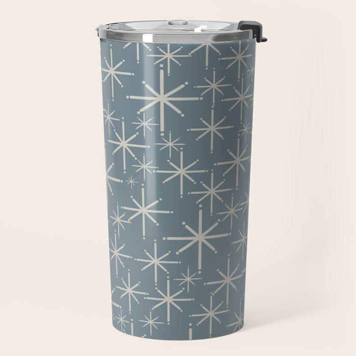 Twinkling Mid Century Modern Starburst Pattern Neutral Blue Gray Travel Mug Gallery Image 2