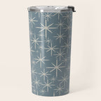 Twinkling Mid Century Modern Starburst Pattern Neutral Blue Gray Travel Mug Gallery Image 2