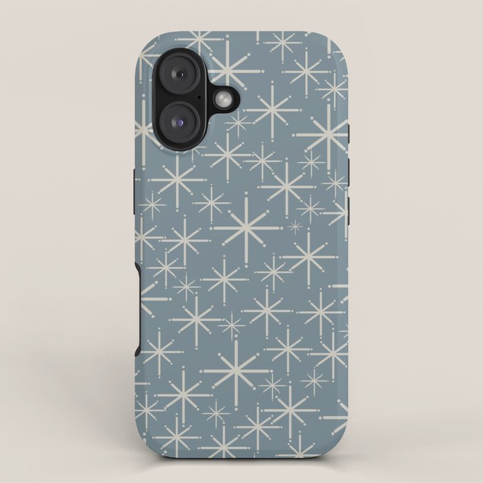 Twinkling Mid Century Modern Starburst Pattern Neutral Blue Gray iPhone Case Gallery Image 1