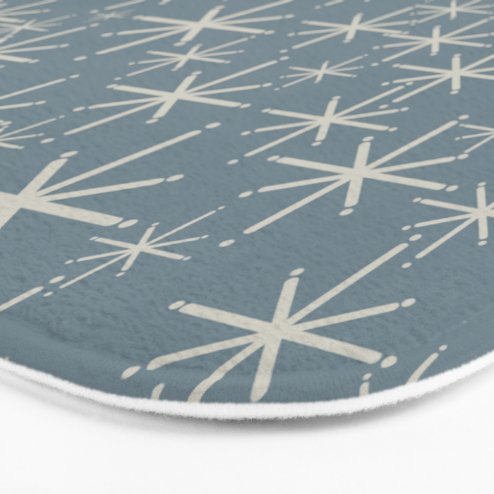 Twinkling Mid Century Modern Starburst Pattern Neutral Blue Gray Bath Mat Gallery Image 3