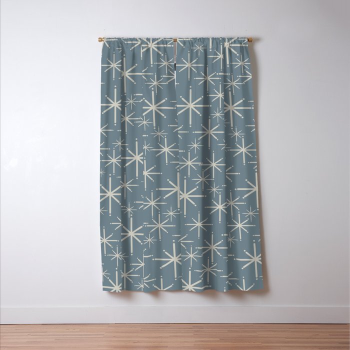 Twinkling Mid Century Modern Starburst Pattern Neutral Blue Gray Window Curtain Gallery Image 3